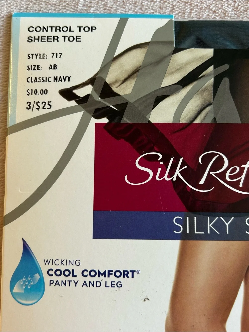 Hanes Silk Reflections Silky Sheer navy blue control top panty hose size AB